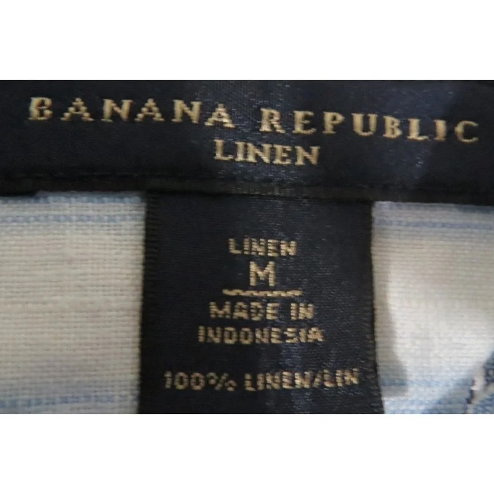 Banana Republic Shirt Short Sleeve Stripe 100% Linen Casual Men M Blue White SS
